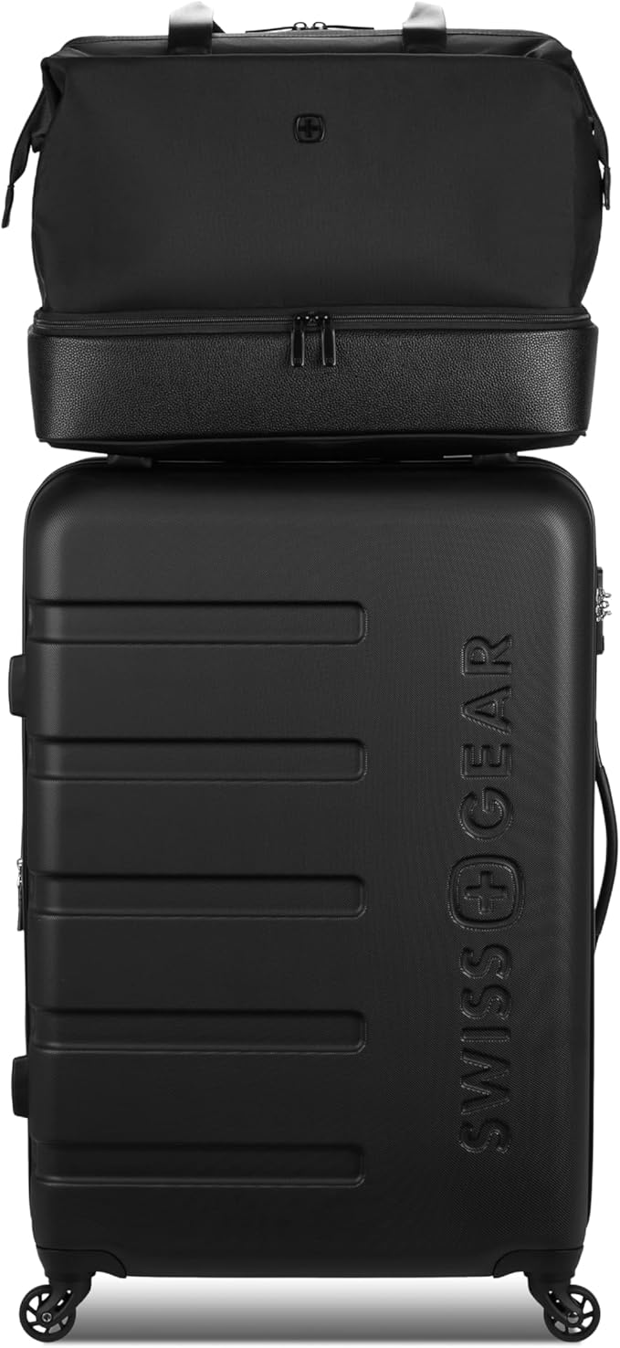SwissGear 7366 Signature Hardside Expandable Luggage with Spinner Wheels and TSA Lock, Weekender Tote, Black, 2-Piece Set (Weekender/27)