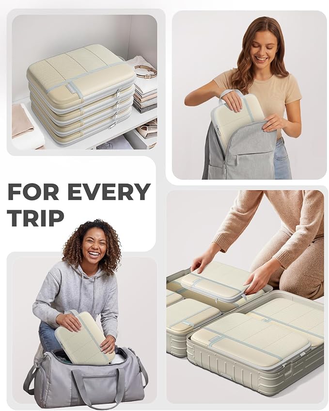 Percover Compression Packing Cubes 4-Piece Set, Packing Cubes Compression for Travel with Label Pockets, Travel Organizer for Carry On & Checked Luggage, Beige