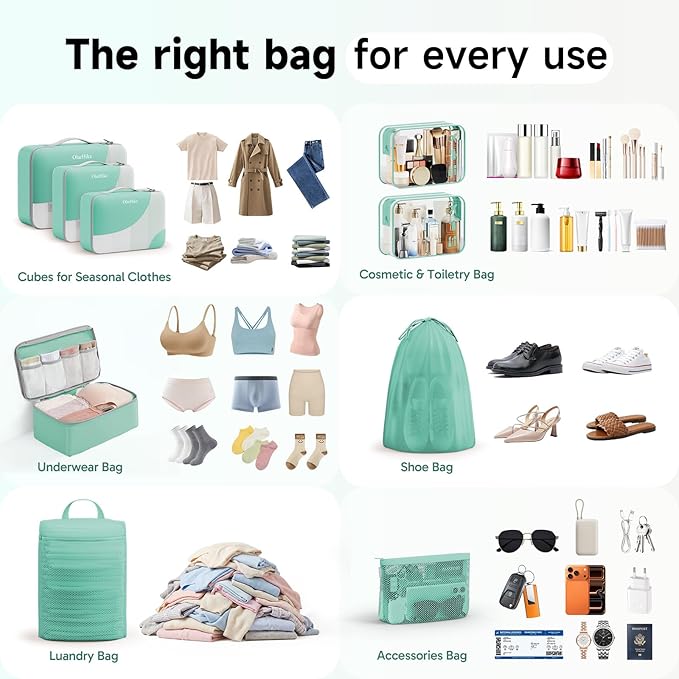 11 Set / 9 Set Packing Cubes for Travel,Gifts for Women Mom Kids,TSA Approved Bags for Makeup, Cosmetic, Toiletry, Organizers for Suitcase Carry On,Cruise Essentials Airplane Accessories,Sky Blue