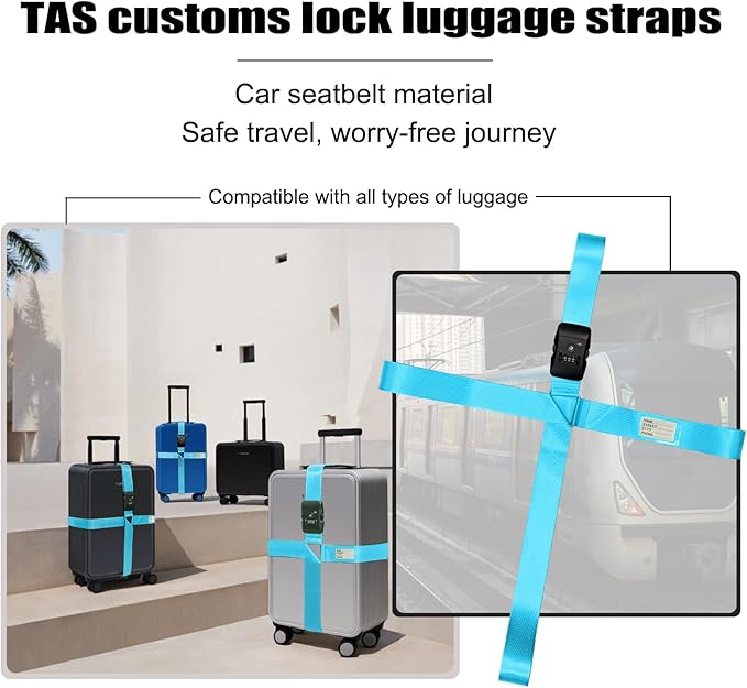Luggage Straps TAS,Travel Strap with Name tag,Easy to Identify,Luggage Straps TSA Approved with Lock,Combination Luggage Lock with Adjustable Length,Compatible with 20-34 inch Luggage(Blue 1 Pack)