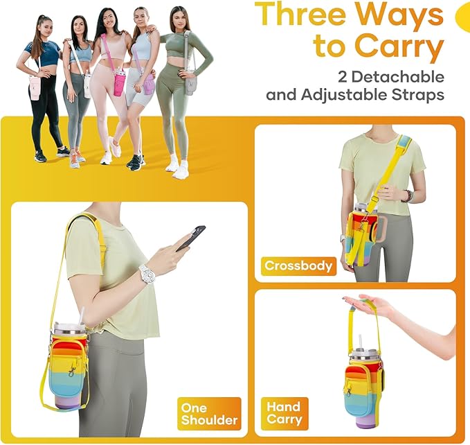 linmaya Water Bottle Carrier Bag for Stanley Cup 40/30oz with Phone Holder Pockets,Neoprene Water Bottle Cross-body Bag with Adjustable Shoulder & Hand Strap Stanley Cup Accessories