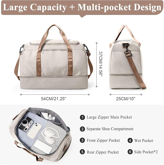 Extra Large Travel Duffle Bag,Carry on Overnight Weekend Bag with Shoes Compartment,Weekender Bags for Women for Travel Business Trips Sport Hospital
