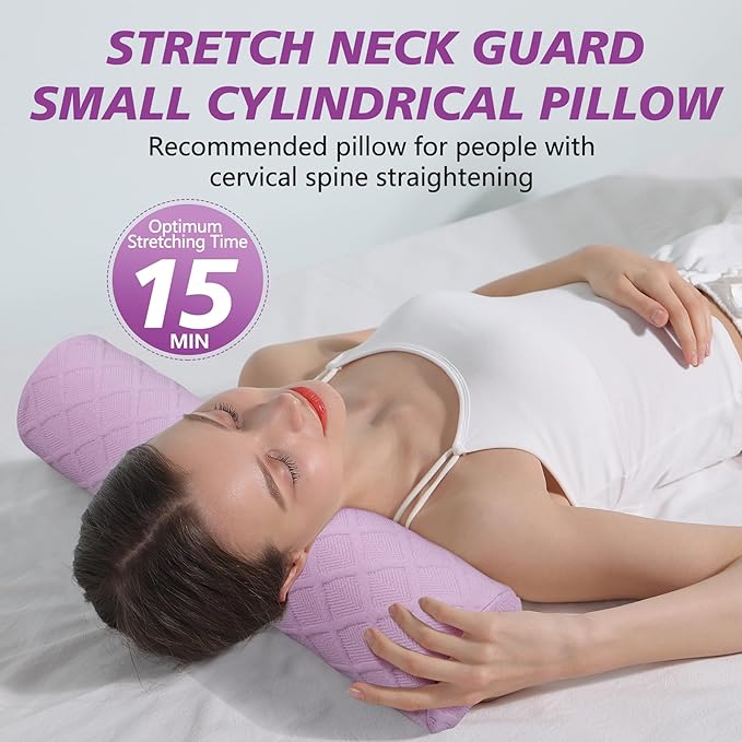 Cozyhealth 3.1" H Small Cervical Roll Pillow, Medium Soft Memory Foam Neck Round Pillow Cylinder Bolster Pillow for Sleeping, Round Neck Support for Bed, Legs, Back and Yoga (Purple, Small - 3.1" H)