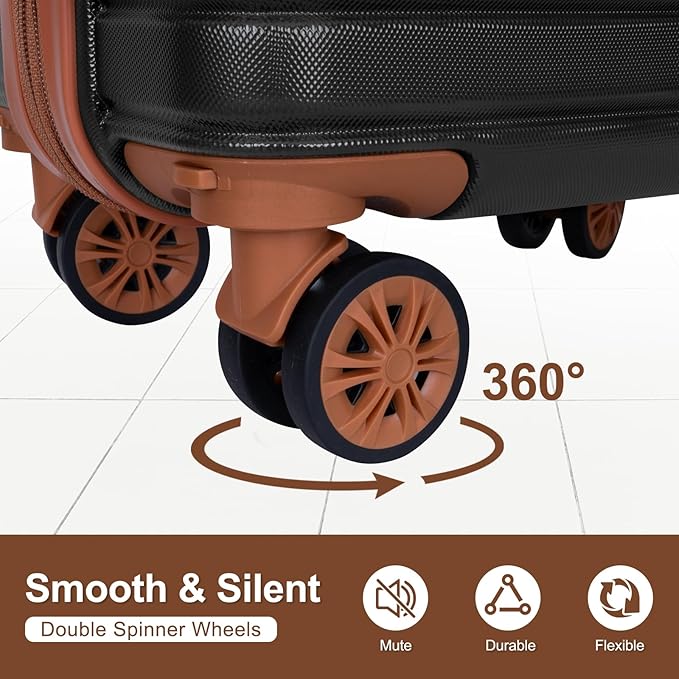 Romswi 22x14x9 Airline Approved 21in Carry On Luggage,Expandable Hardshell Suitcase with Double Spinner Wheels for 20% More Space, Lightweight Hardside CarryOn withYKK Zipper,Scratch-Resistant Black