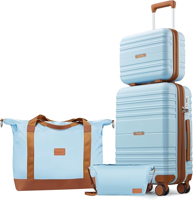Luggage Sets 4 Piece, 20 Inch Expandable Carry On Suitcase with TSA Lock & Spinner Wheels, Lightweight Travel Luggage Sets with YKK Zippers (Light Blue, 4 Piece Sets(14/20/DB/TB))