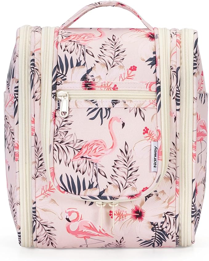 Narwey Small Hanging Toiletry Bag Women Travel Makeup Bag Organizer Toiletries Bag for Travel Size Essentials Accessories Cosmetics(Medium, Beige Bird)