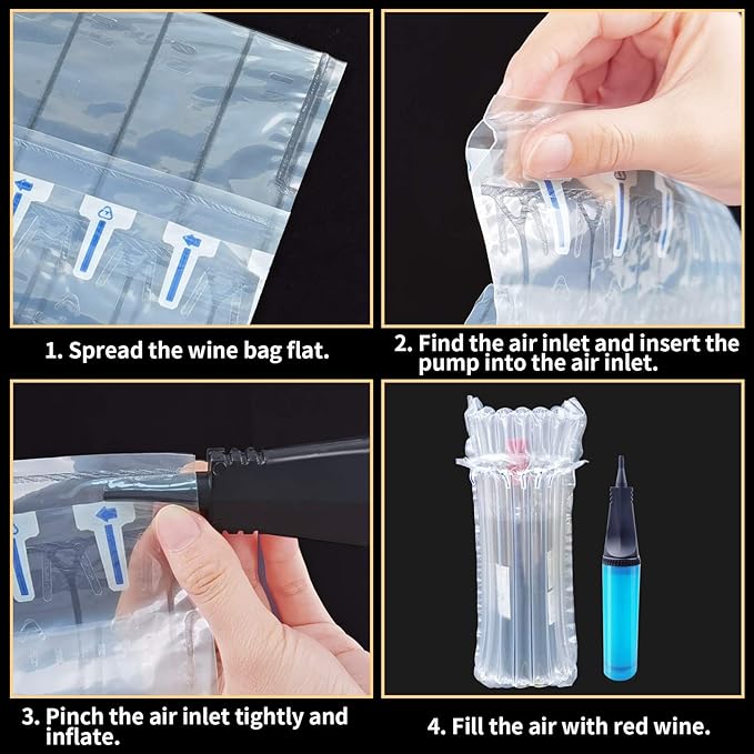 Wine Bottle Travel Protector Bags, Conilly 50 Packs Inflatable Air Column Packaging Bubble Bag with Free Inflator Pump, Reusable Wine Bottle Protector,Safe Choice for wine Transportation