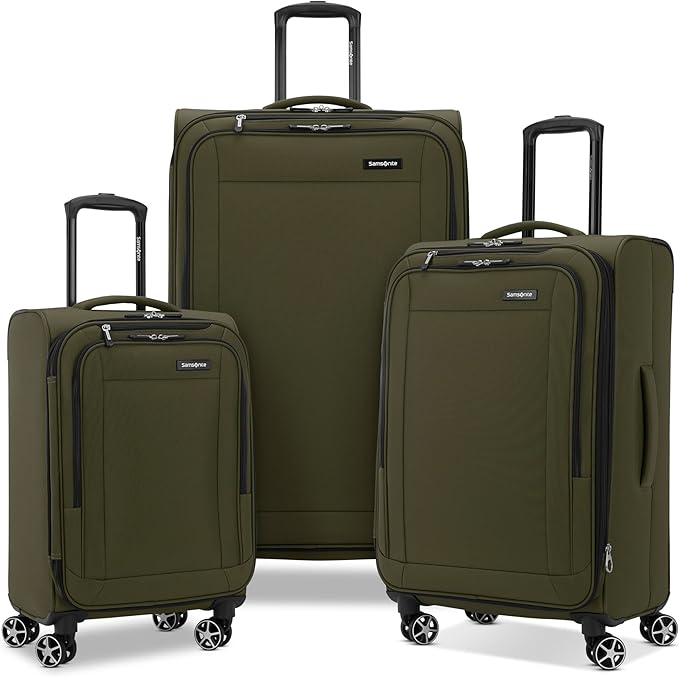 Samsonite Saire LTE Softside Expandable Luggage with Spinners | Olive Green | 3PC (CO/MED/LG)