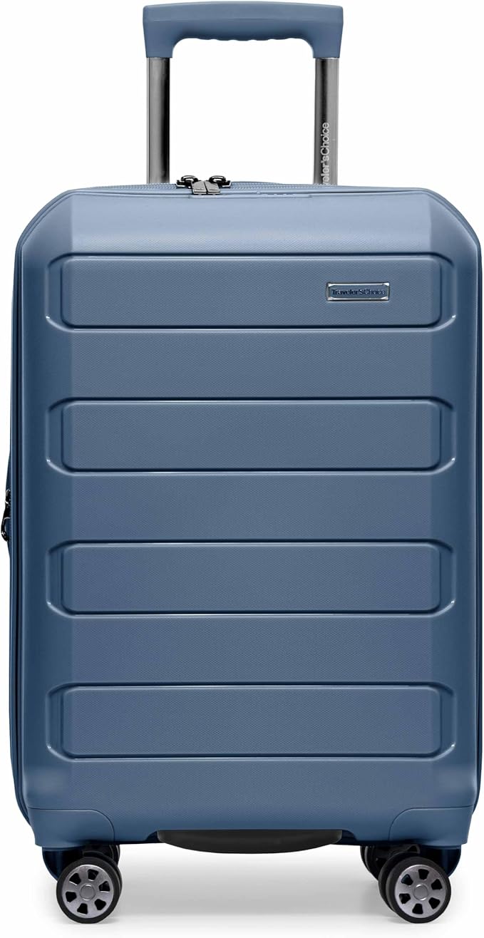 Traveler's Choice Pagosa Hardshell Expandable Luggage with Spinner Wheels, Slate Blue, 22-Inch Carry-on