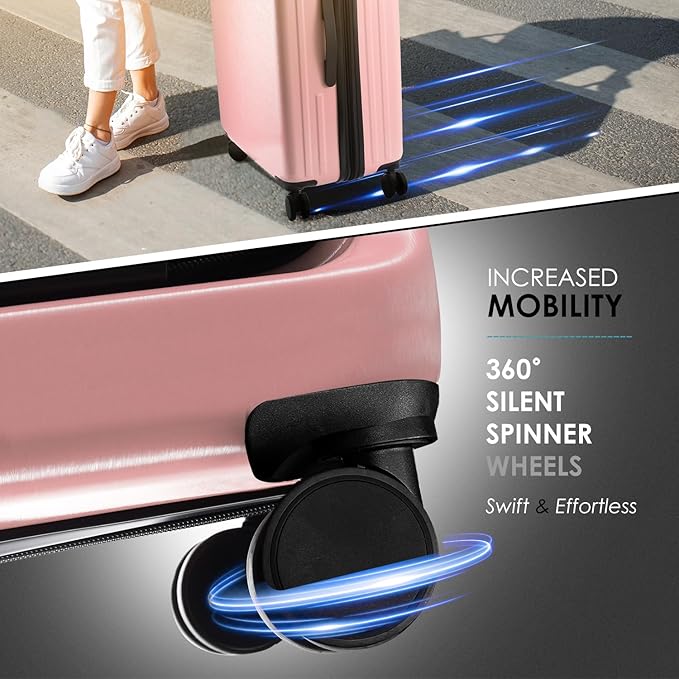 20 Inch Carry On Luggage 22x14x9 Airline Approved, Carry On Suitcase with Wheels, Hard-shell Carry-on Luggage, Durable Luggage Carry-On, Pink Small Suitcase with Cosmetic Case