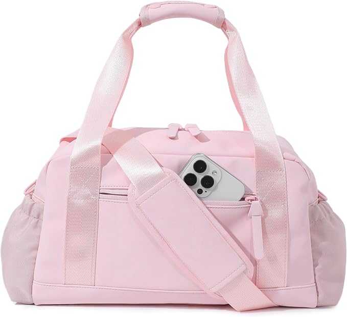 Small Gym Bag for Women, Mini Crossbody Gym Duffle Bag with Wet Compartment, Carry on Gym Tote Bag for Workout Dance Sport Travel (Medium-Pink)