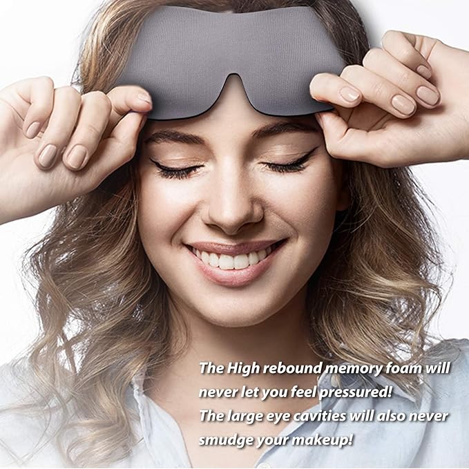 PrettyCare 3D Sleep Mask 2 Pack,Eye Mask for Side Sleeper -3D Contoured Sleeping Mask Blackout Out for Men Women - Zero Eye Pressure Blindfold with Ear Plugs, Night Masks with Travel Bag (Black＆Grey)