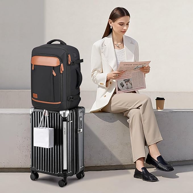 Joyway 20in Carry On Luggage with Cup Holder and USB Port, 25% Expandable Capacity, Smart Suitcase with Anti Slip Wheels and Backpack, Perfect for Men and Women 3 Piece Set Black