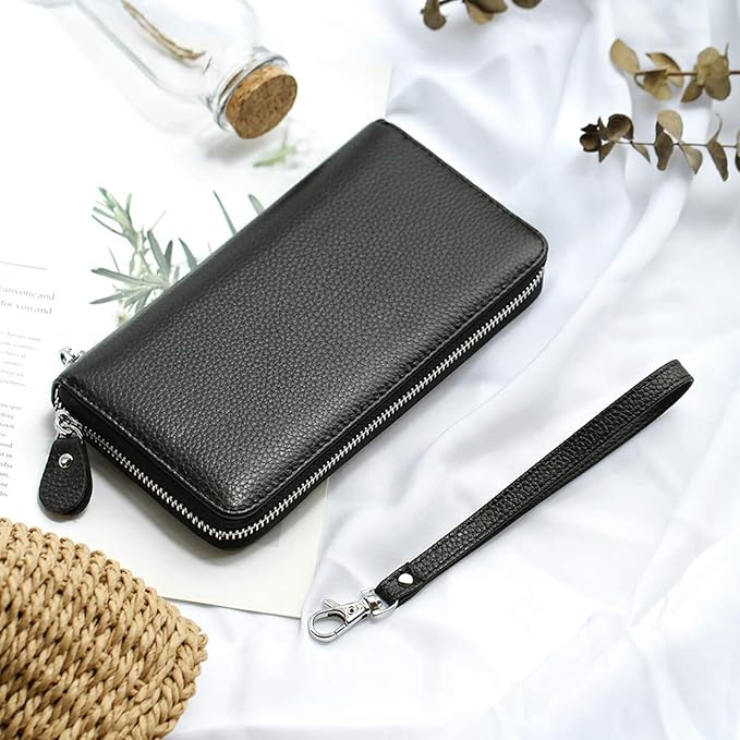 Moflycom Womens Wallet RFID Blocking Genuine Leather Zip Around Wallet Clutch Wristlet Travel Long Purse for Women