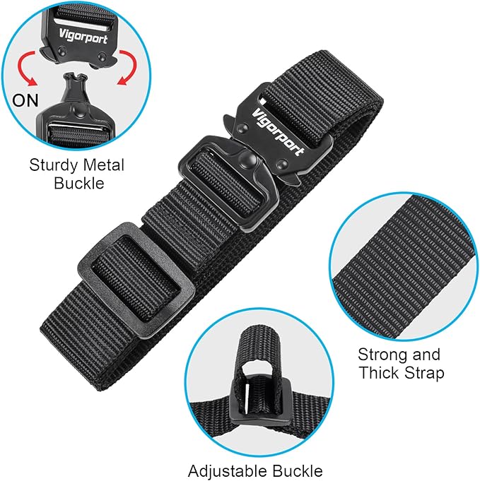 Vigorport Utility Straps Quick Release Nylon Backpack Accessory Bag Strap,Adjustable for Hiking,Travel,Outdoor Sports-4 Pack (Black-Metal Buckle, 1" W-48 L)