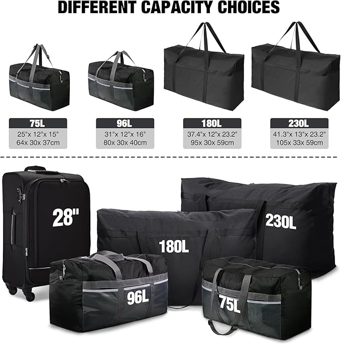 REDCAMP Foldable Travel Bag, Large Sports Bag, 75L/96L/100L, Lightweight Waterproof Tote Bag