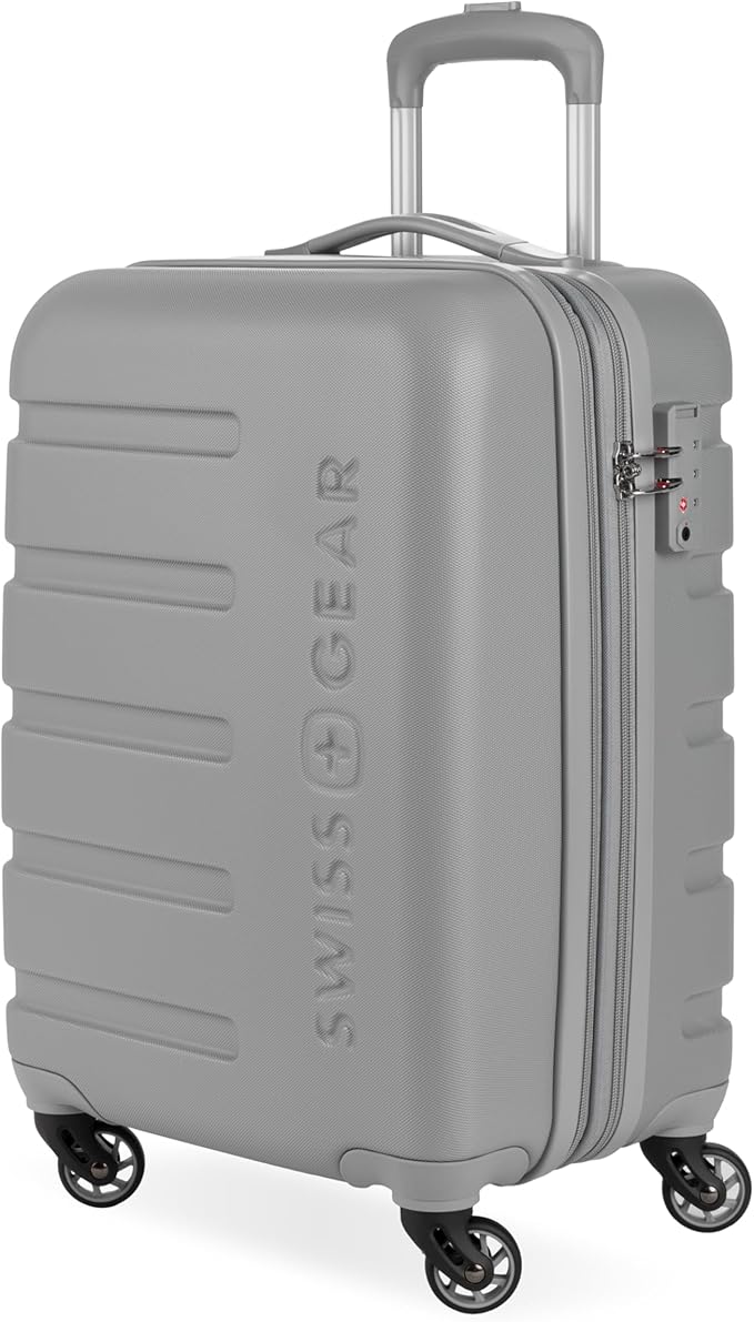 SwissGear 7366 Signature Hardside Expandable Luggage with Spinner Wheels, TSA Lock, Cup-Holder, Grey, Carry-On 19-Inch