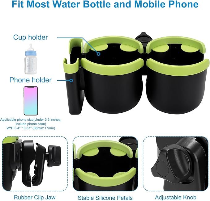 Accmor Stroller Cup Holder with Phone Holder, Bike Cup Holder, Universal Cup Holder for Uppababy Nuna Doona Strollers, 2-in-1 Cup Phone Holder for Stroller Bike Wheelchair Walker Accessory