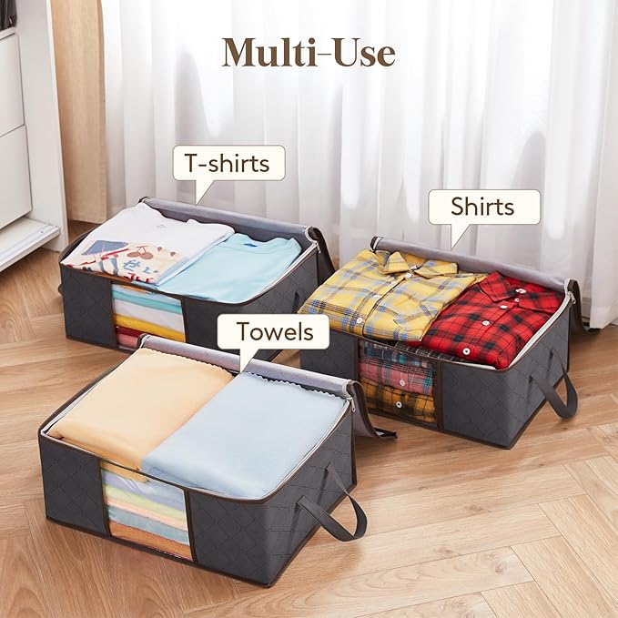 Lifewit 4 Pack 35L Clothes Storage Bins with Lids, Foldable Blanket Storage Bags with Zippers, Clear Window and Reinforced Handles, Closet and Organization for Clothing, Sweater, Comforter, Bedding