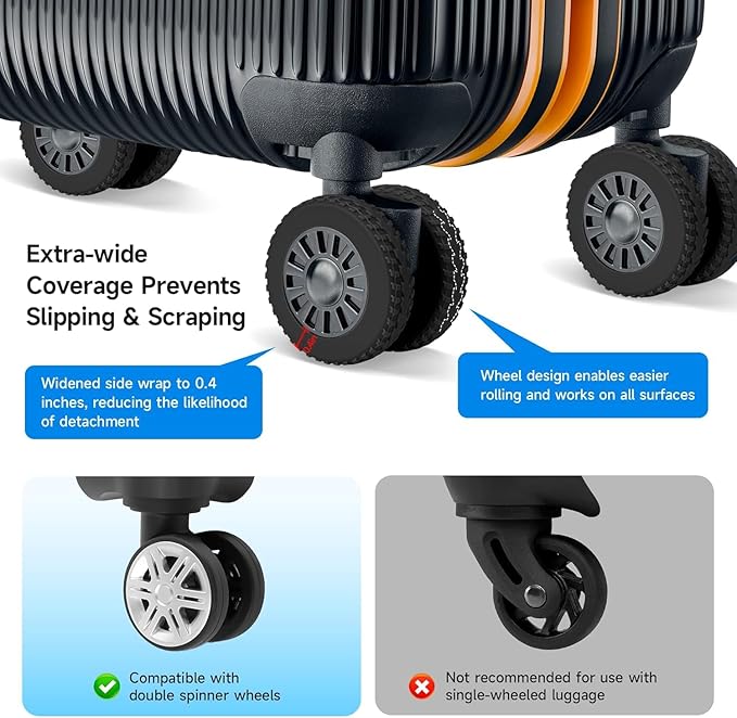 2026 Upgraded 16 Pcs Luggage Wheel Covers, Silicone Protective Covers for 2-2.4" Suitcases Spinner Wheel, Wear-Resistant, Anti-Noise, Thickened Protector, Travel Accessories (Black)