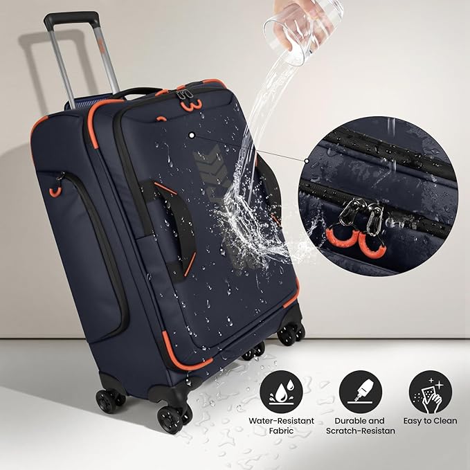 2-Piece Set（22in/26in） Front Opening,Softside Luggage Sets w/Double Spinner Wheels Suitcase,Waterproof,Lightweight Travel Luggage Rolling Suitcase（Blue,22in/26in）
