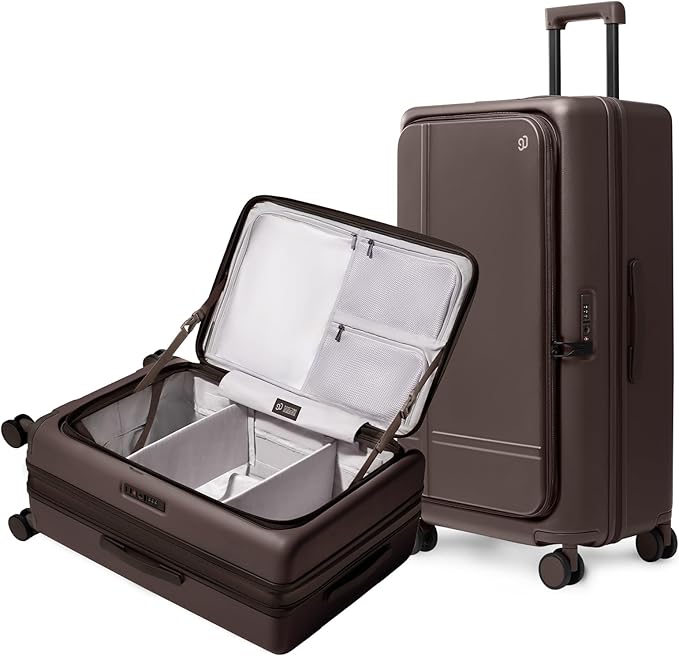 NINETYGO Large Checked Luggage 29 Inch, Flat Top Opening Check In Luggage with Brake Wheels, Expandable, Coffee-Infused PC Hard Shell, Eco-Friendly, TSA Lock, 360° Spinner Wheels (Americano)