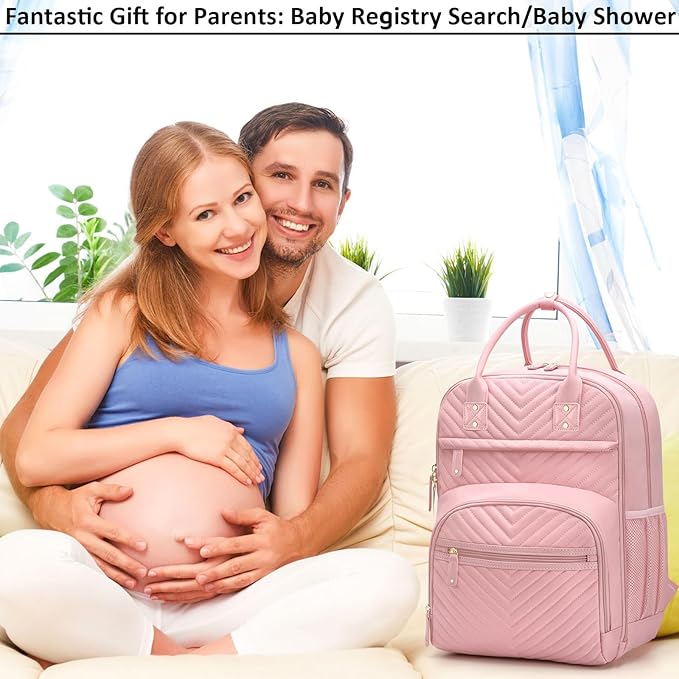 Tenot Diaper Bag Backpack for Women with Changing Pad, Baby Bag with Insulated Pockets Multifunctional Diaper Bags For Baby Girl Boy Waterproof Baby Bags For Boys Girls Maternity Bag Baby Pink