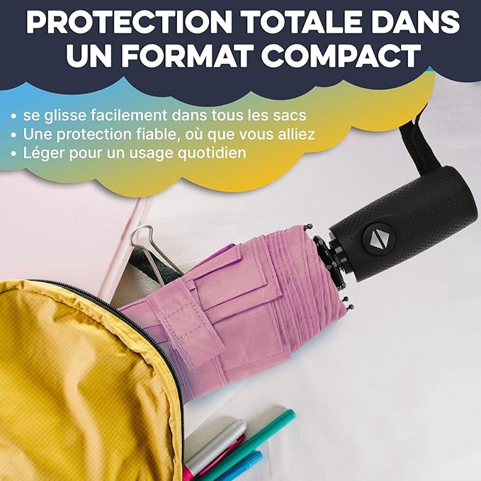 ZENO Travel Umbrella Compact - Small Umbrella for Backpack & Purse, Portable Automatic Umbrellas for Rain, Windproof, Reinforced Fiberglass Ribs, Water-Repellent Teflon