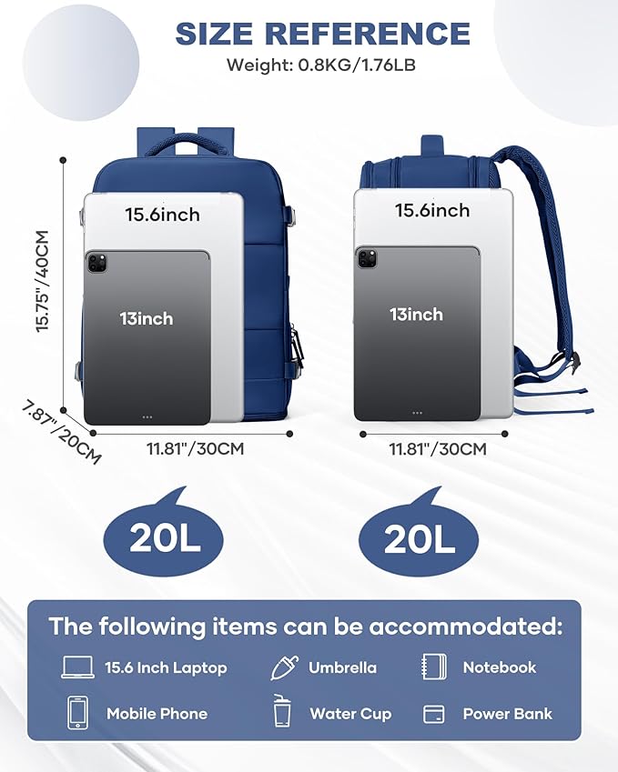 coowoz Travel Backpack Carry On for Women Man Gym Backpacks with Laptop Compartment Mochila de Viaje Teacher Personal Item Backpack Airplane Accessories Must Haves Royal Blue Small