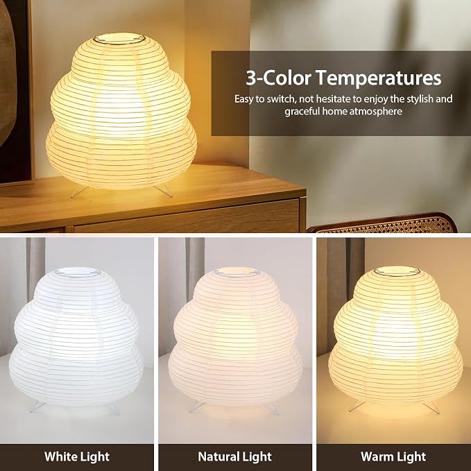 Small Paper Lamp, Japanese Lantern Table Lamp, Paper Table Lamp, Cute Lamp for Desk Bedrooms Bedside(Bulb Included)