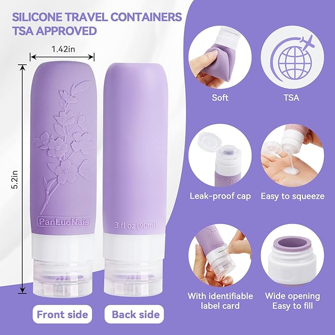 Silicone Travel Bottles for Toiletries, TSA Approved Leak-Proof Toiletry Containers for Airplane & Vacation