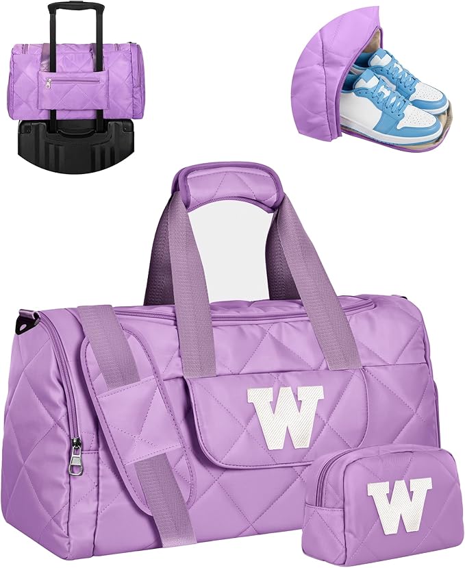 Girls Overnight Bag with Toiletry Bag, Dance Bag with Letter, Gifts for Girls, Personalized Gift for Daughter, Granddaughter, Niece, Girl Trip Favors, Birthday Christmas Easter Gift Idea