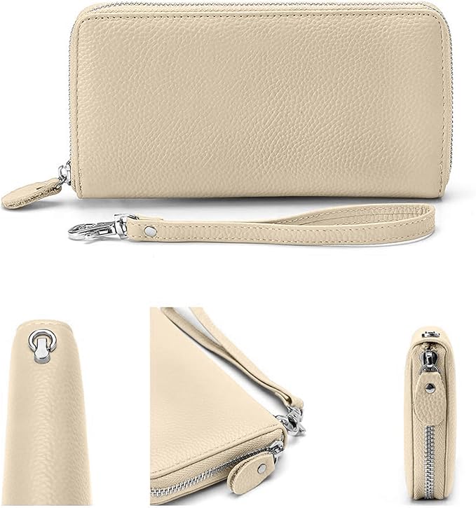 Moflycom Womens Wallet RFID Blocking Genuine Leather Zip Around Wallet Clutch Wristlet Travel Long Purse for Women