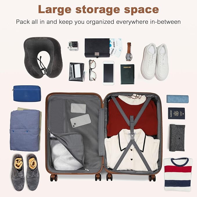 Kono Expandable 28 Inch Large Checked Luggage: ABS+PC Hardside Trolley Travel Case - Hard Shell Suitcase with TSA Lock,Grey Brown