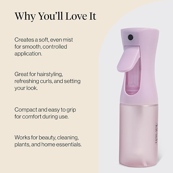 Kitsch Continuous Spray Bottle for Hair – Fine Mist Water Mister & Water Spray Bottle – Recycled Hair Spray Bottle – Spray Bottles for Cleaning, Styling, Plants & More – Sheer Violet, 150ml