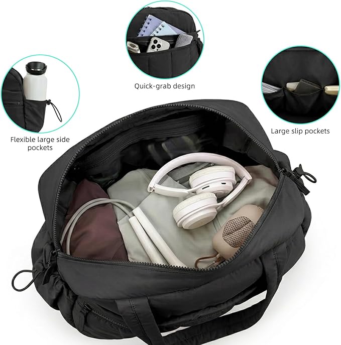 Mini Gym Bag for Women Girls, Crossbody Tote Bag with Wet Pocket, Water Resistant Travel Duffle Bag, Dance Workout Sport Bag, Pink (Black, M)