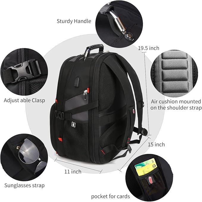SHRRADOO Extra Large 50L Travel Laptop Backpack with combination lock, College High School Backpack Airline Approved Business Work Bag Fits 17 Inch Computer for Men Women