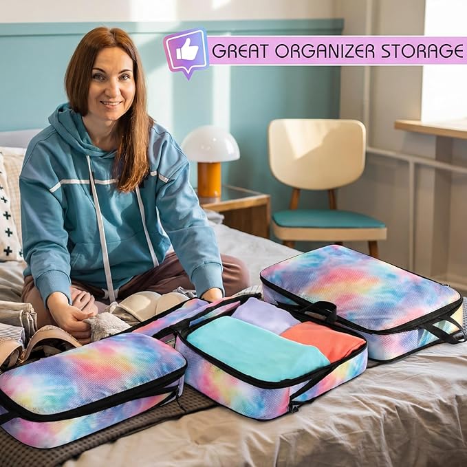 5 Pack Compression Packing Cubes for Travel Space Saving Cubes Luggage Organizer for Suitcase(Watercolor,Mixed)