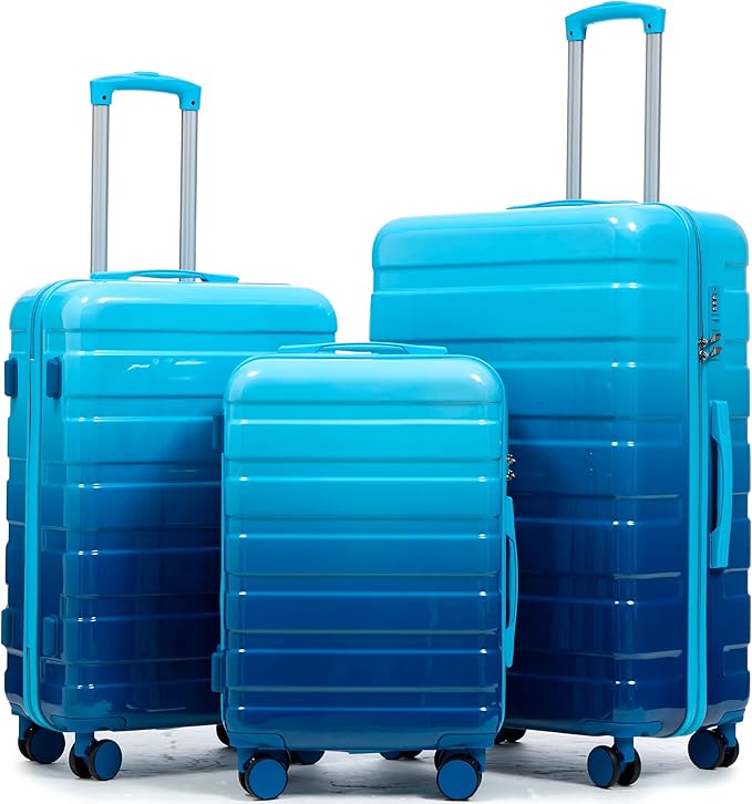 Merax Luggage Set 3 Piece, PC+ABS Hardshell Suitcases with Spinner Wheels and TSA Lock, Lightweight Durable, Gradient Blue, 20/24/28 Inch