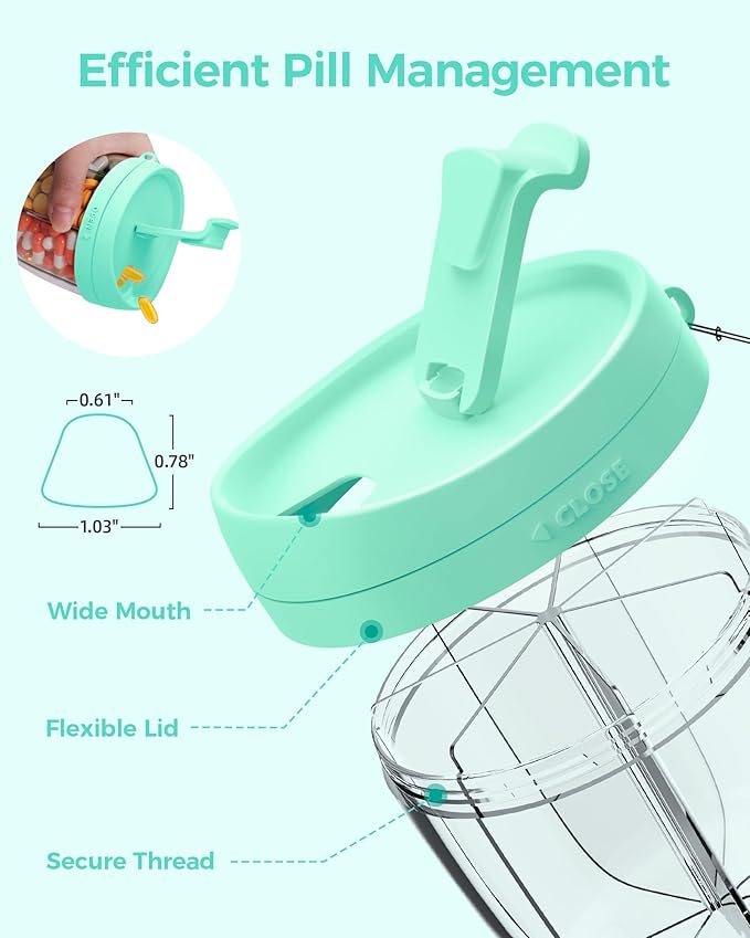Cute Pill Dispenser with 7 Large Compartments, Portable Pill Bottle Organizer with Wide Opening for Easy Use, Anti-Mix Pill Organizer for Travel, BPA-Free Pill Container, Green