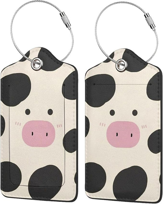 2 Pack Luggage Tags for suitcases Cow TSA Approved Label Luggage Tag Baggage Tag Leather Stainless Steel Loop Label Tag for Men Women Travel Bag Suitcase