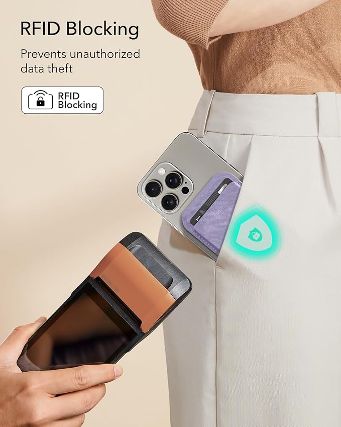 ESR Aura for MagSafe Wallet with Adjustable Stand, RFID Blocking, MagSafe Ring Included, 5 Card Holder Magnetic Wallet for iPhone 17e/17/16/15/14/13/12, Not for 13/12 Mini, Selected Samsung, Lavender