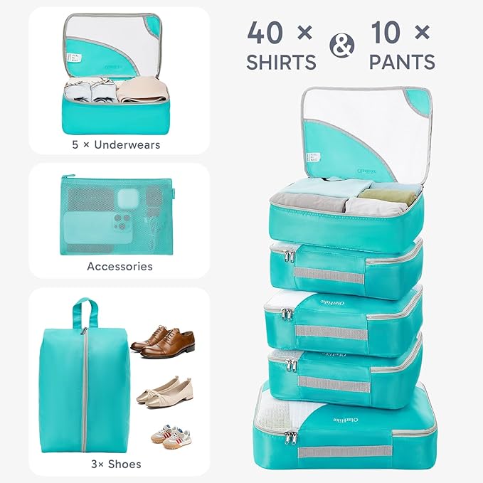 10 Set Packing Cubes for Travel, Gifts for Women Mom,Anti-Tearing Suitcase Organizer for Luggage with Shoe & Hanging Toiletry Bag,OlarHike Vacation Essentials & Accessories for Cruise Ship
