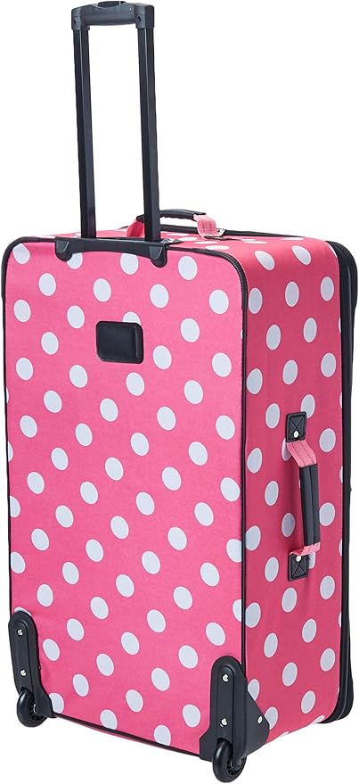 Rockland Vara Softside 3-Piece Upright Luggage Set, Expandable,Lightweight,Telescopic Handle,Wheel, Pink Dots, 20 inches,22 inches,28 inches