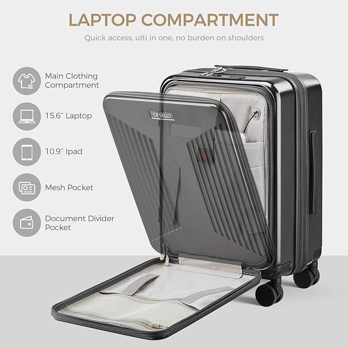 Carry on Luggage Top opening Suitcases, Expandable with Cup Holder and USB Charging Port,Lightweight with Front Pocket Rolling Suitcases with Spinner Wheels
