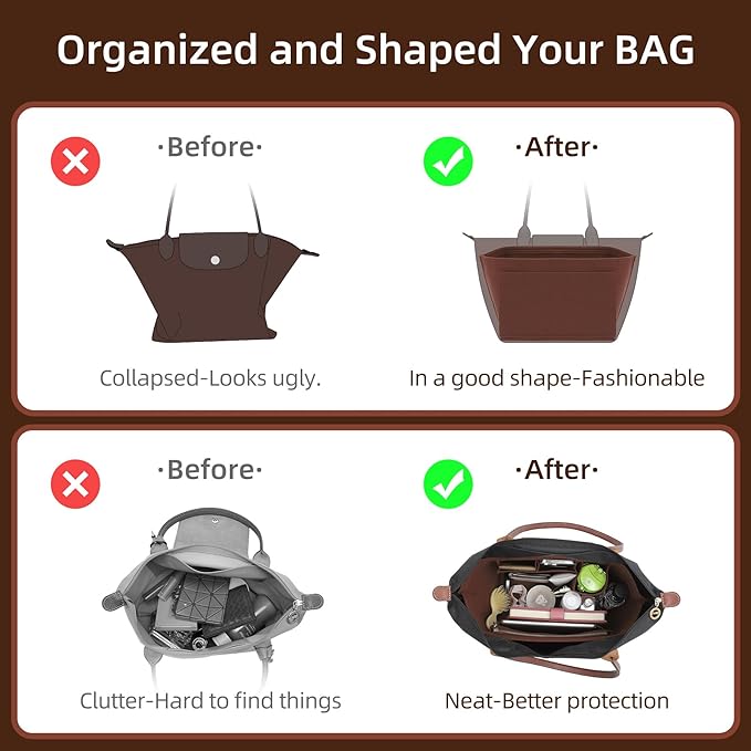 Doxo Purse Organizer Insert for Longchamp Le Pliage L Handbag Insert(L,Brown)