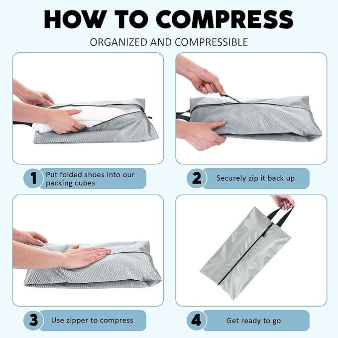 6 Pcs Travel Shoe Bags with Zipper Portable Suitcase Shoe Organizer Packing for Men Women Nylon Multicolor(L,Gray)