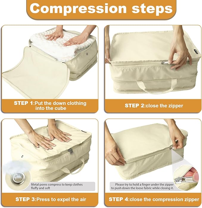 Extra Large Compression Packing Cubes for Travel Essentials, 2 Set Expandable Travel Cubes for Packing Bags Suitcase Organizer, Beige