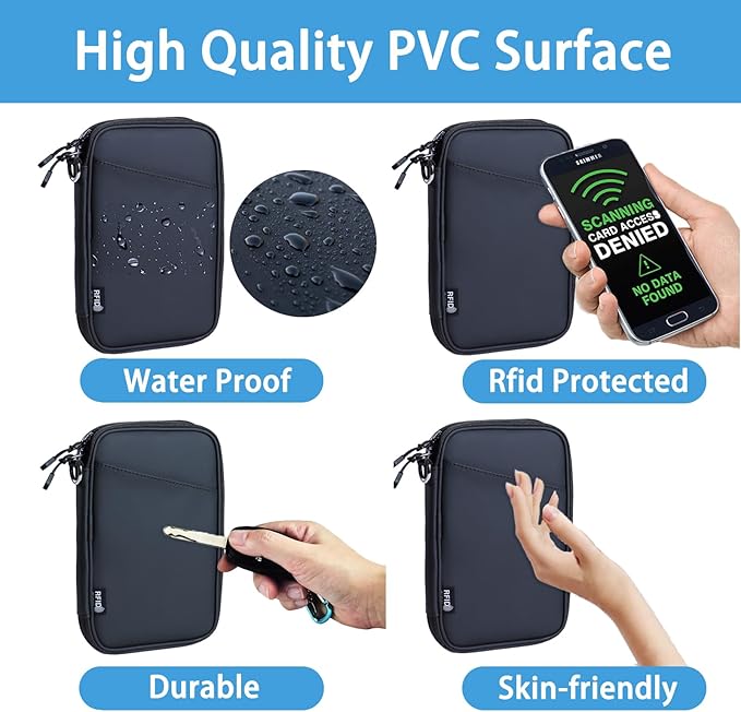 family passport holder for 4 black passport wallet for travel passport cover rfid blocking for women waterproof wallet with zipper airtag passport case for men multiple passport bag