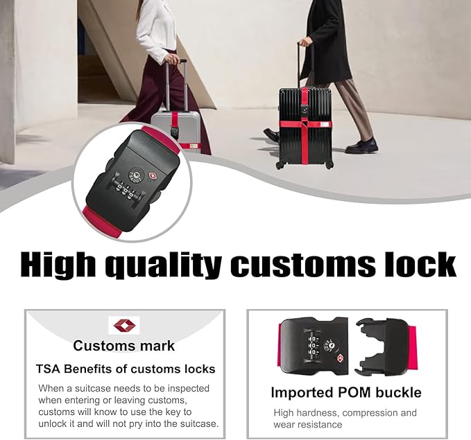 Luggage Straps TAS,Travel Strap with Name tag,Easy to Identify,Luggage Straps TSA Approved with Lock,Combination Luggage Lock with Adjustable Length,Compatible with 20-34 inch Luggage(Red 2 Pack)